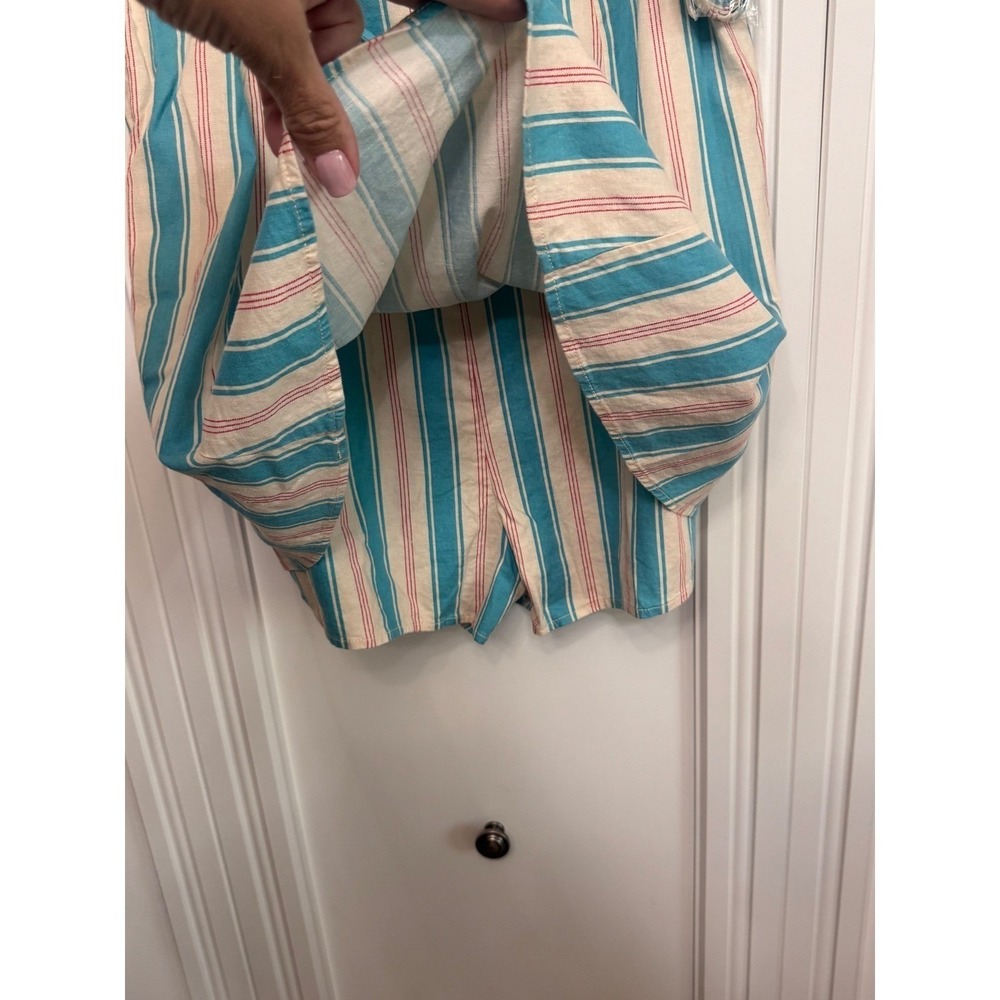 Anthropologie Blue Striped Linen Blend Romper - Picture 8 of 12